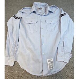 Defense Logistics Agency Mens Blue 1550 Military Dress Shirt 16x36 Rank Patches